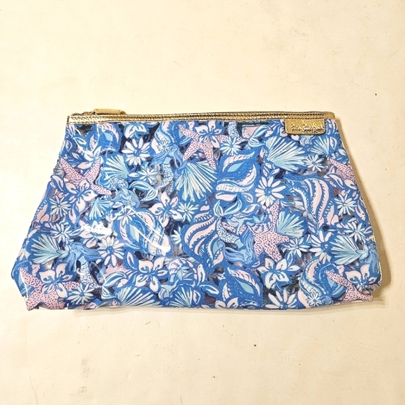 Lilly Pulitzer Sound the Sirens Clear PVC Pouch Make Up Travel Bag Amalfi Blue - Picture 1 of 5